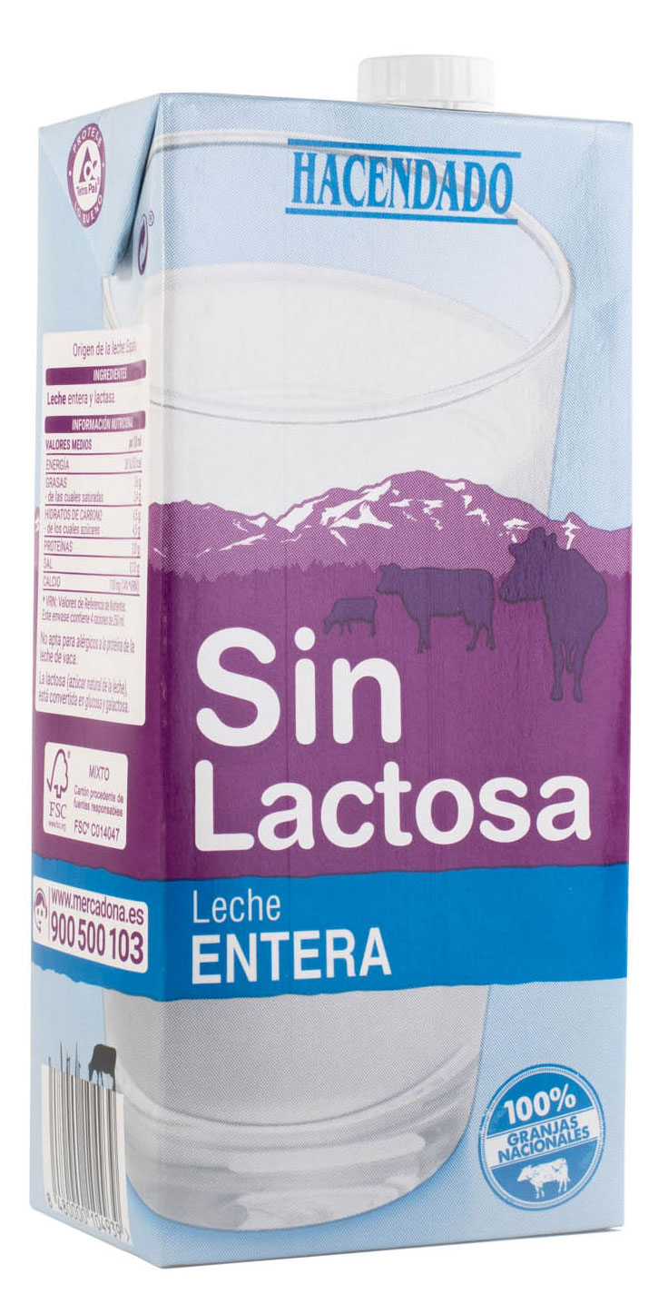 Leche entera sin lactosa - Hacendado