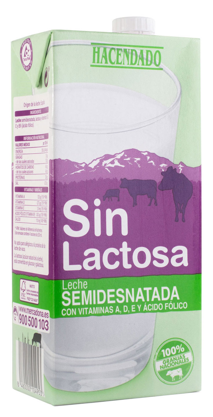 Leche Entera Sin Lactosa - Hacendado - 1 L